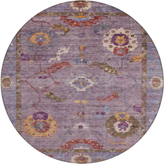 8' Plum Gold And Red Round Floral Medallion Washable Indoor Outdoor Area Rug Photo 2