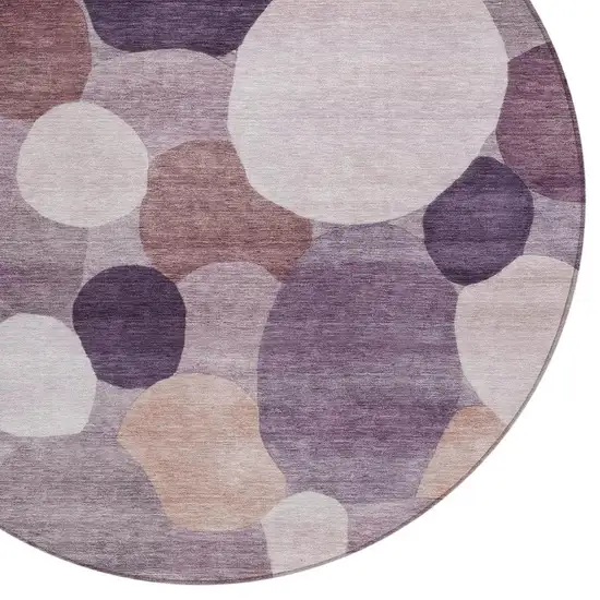 8' Plum Gray And Ivory Round Geometric Washable Indoor Outdoor Area Rug Photo 2