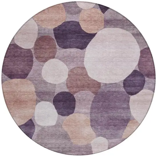 8' Plum Gray And Ivory Round Geometric Washable Indoor Outdoor Area Rug Photo 3