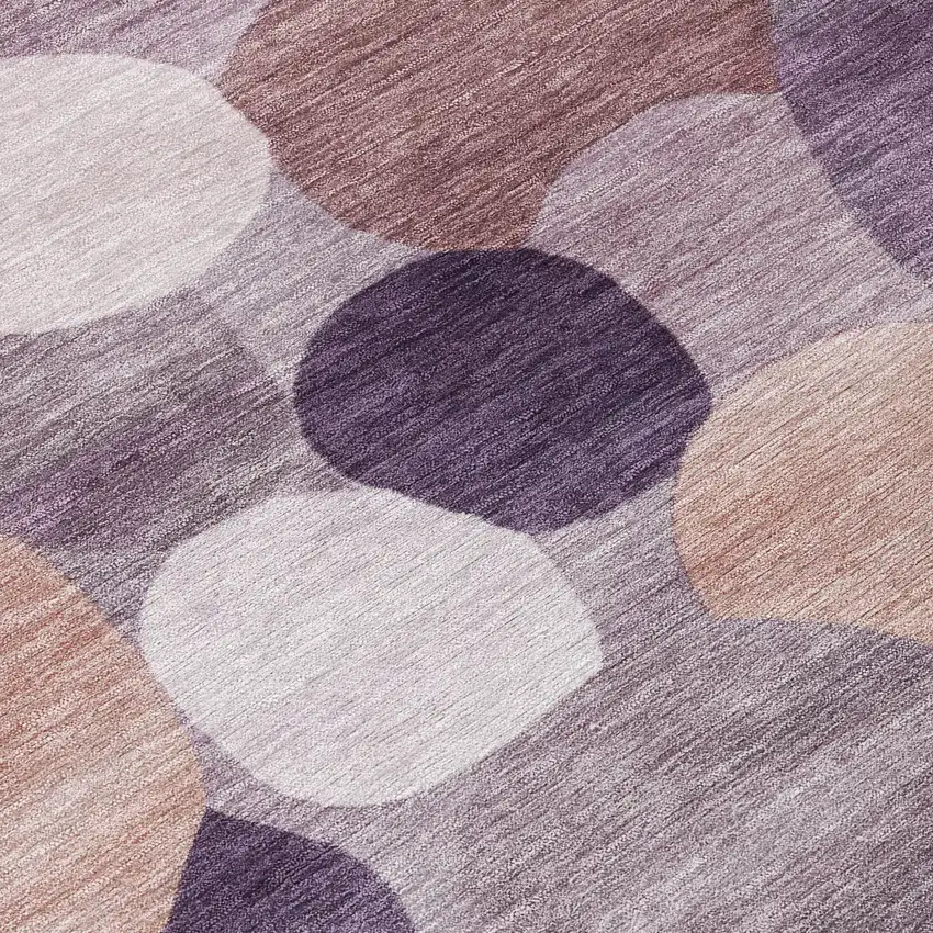 8' Plum Gray And Ivory Round Geometric Washable Indoor Outdoor Area Rug Photo 9