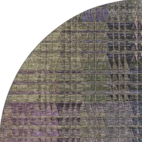 8' Plum Green And Brown Abstract Geometric Washable Round Rug With UV Protection Photo 4