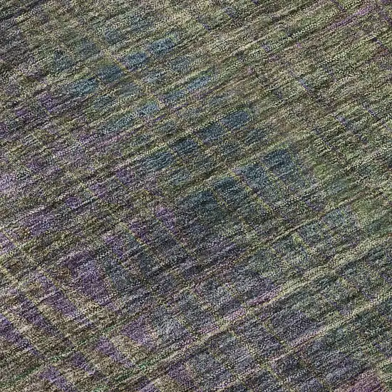 8' Plum Green And Brown Abstract Geometric Washable Round Rug With UV Protection Photo 9