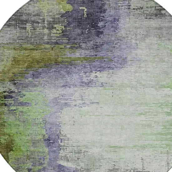 8' Plum Green And Silver Round Abstract Washable Indoor Outdoor Area Rug Photo 4