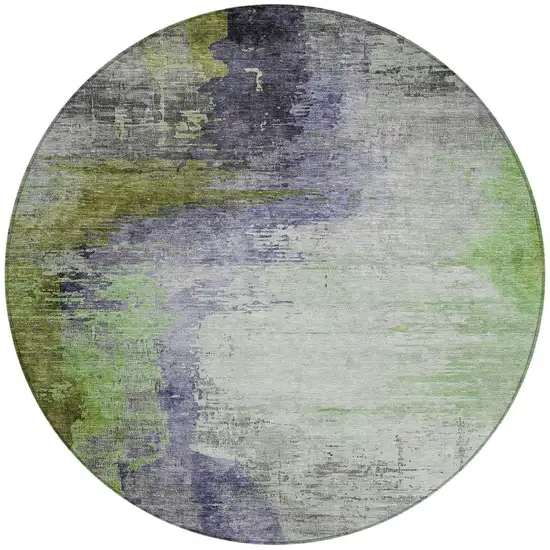 8' Plum Green And Silver Round Abstract Washable Indoor Outdoor Area Rug Photo 3