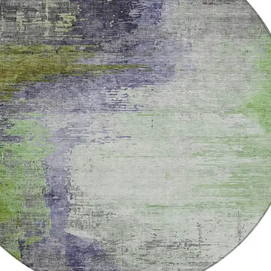 8' Plum Green And Silver Round Abstract Washable Indoor Outdoor Area Rug Photo 8