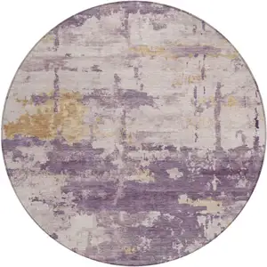 Photo of 8' Plum Ivory And Gold Round Abstract Washable Indoor Outdoor Area Rug