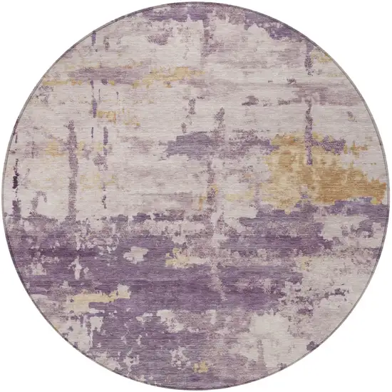 8' Plum Ivory And Gold Round Abstract Washable Indoor Outdoor Area Rug Photo 3