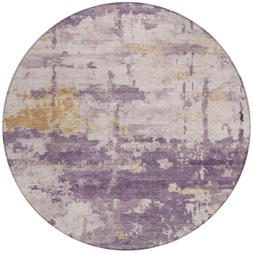 8' Plum Ivory And Gold Round Abstract Washable Indoor Outdoor Area Rug Photo 2