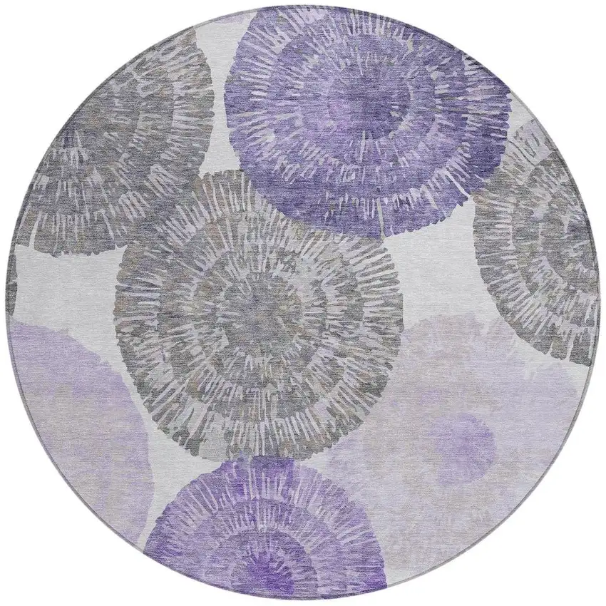 8' Plum Ivory And Khaki Round Abstract Washable Indoor Outdoor Area Rug Photo 4