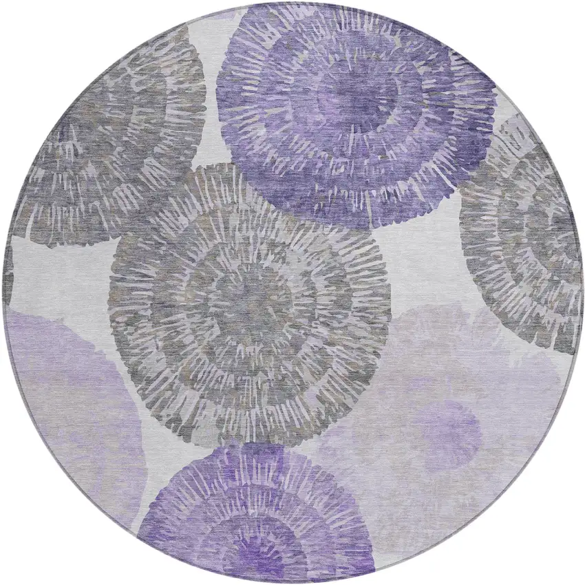 8' Plum Ivory And Khaki Round Abstract Washable Indoor Outdoor Area Rug Photo 2