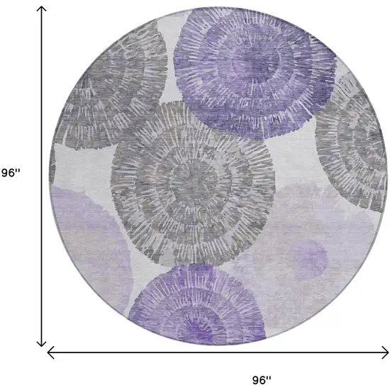 8' Plum Ivory And Khaki Round Abstract Washable Indoor Outdoor Area Rug Photo 3