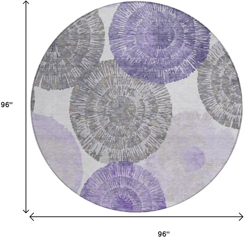 8' Plum Ivory And Khaki Round Abstract Washable Indoor Outdoor Area Rug Photo 3