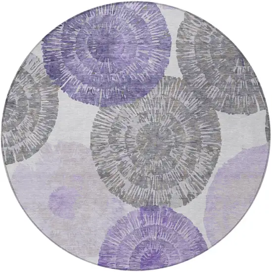 8' Plum Ivory And Khaki Round Abstract Washable Indoor Outdoor Area Rug Photo 5