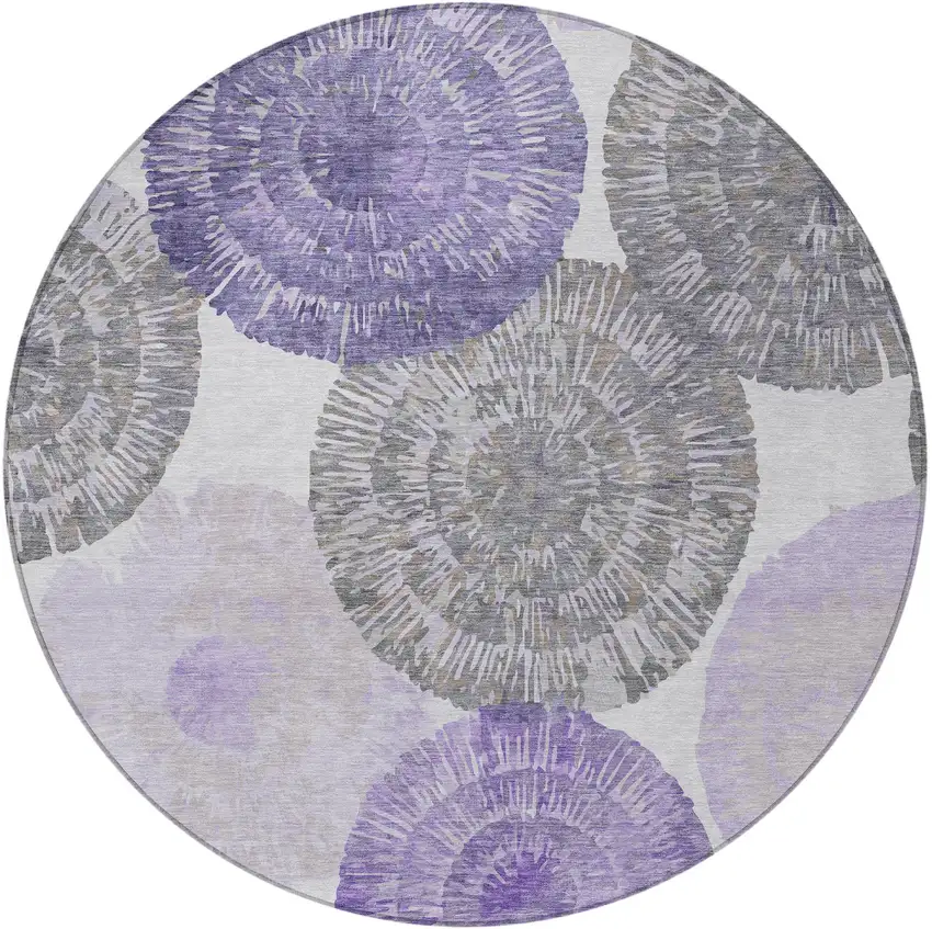 8' Plum Ivory And Khaki Round Abstract Washable Indoor Outdoor Area Rug Photo 5