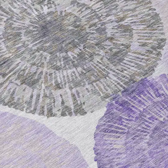 8' Plum Ivory And Khaki Round Abstract Washable Indoor Outdoor Area Rug Photo 7