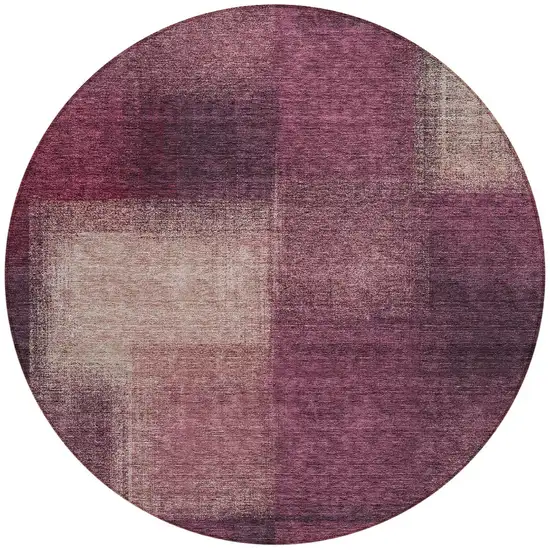 8' Plum Mauve And Beige Round Abstract Washable Indoor Outdoor Area Rug Photo 5