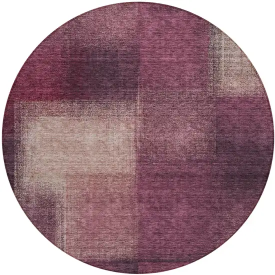 8' Plum Mauve And Beige Round Abstract Washable Indoor Outdoor Area Rug Photo 1