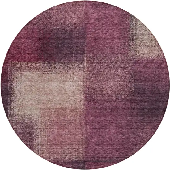 8' Plum Mauve And Beige Round Abstract Washable Indoor Outdoor Area Rug Photo 1