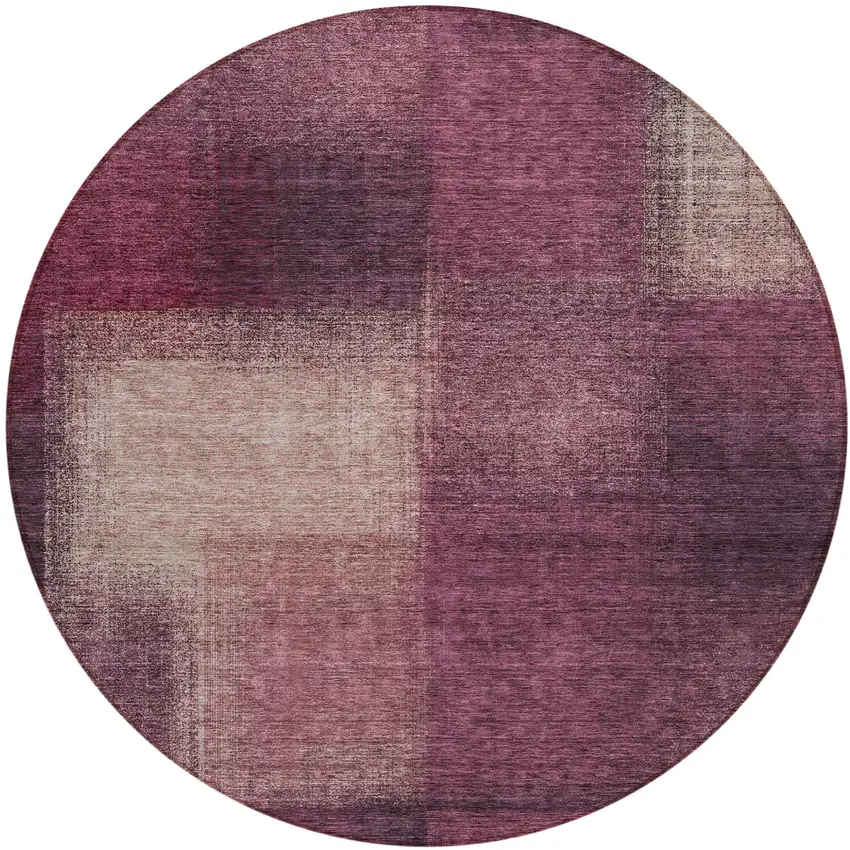 8' Plum Mauve And Beige Round Abstract Washable Indoor Outdoor Area Rug Photo 1