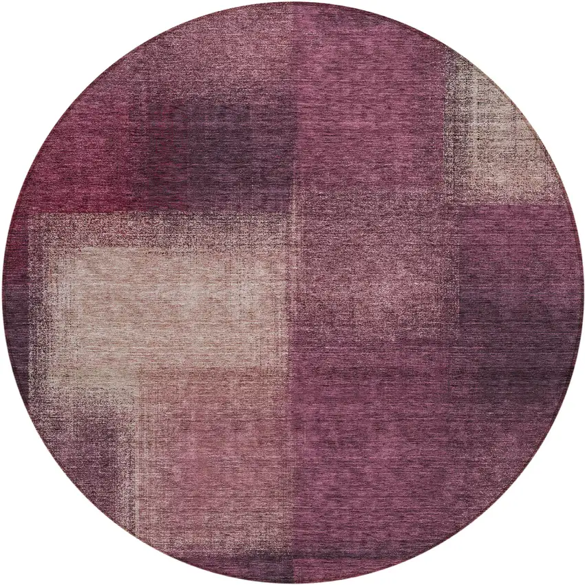 8' Plum Mauve And Beige Round Abstract Washable Indoor Outdoor Area Rug Photo 1