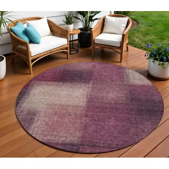 8' Plum Mauve And Beige Round Abstract Washable Indoor Outdoor Area Rug Photo 1
