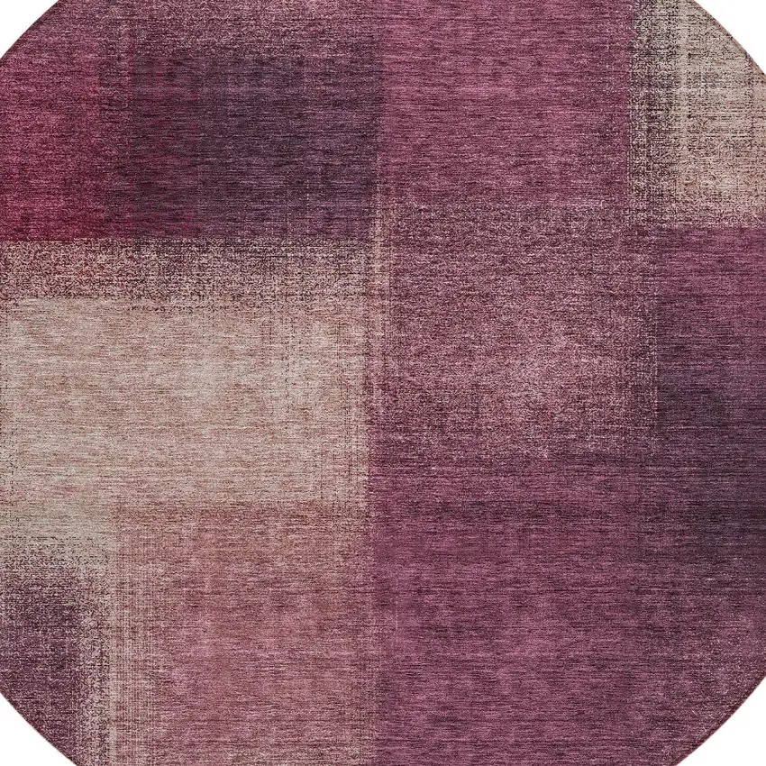 8' Plum Mauve And Beige Round Abstract Washable Indoor Outdoor Area Rug Photo 4
