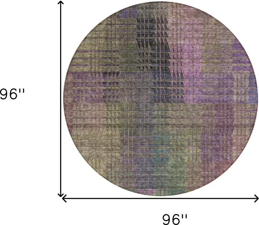 8' Plum Olive Green And Lavender Round Abstract Washable Indoor Outdoor Area Rug Photo 3