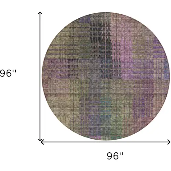 8' Plum Olive Green And Lavender Round Abstract Washable Indoor Outdoor Area Rug Photo 3