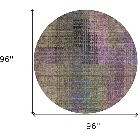 8' Plum Olive Green And Lavender Round Abstract Washable Indoor Outdoor Area Rug Photo 3