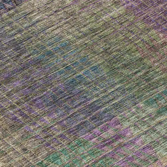 8' Plum Olive Green And Lavender Round Abstract Washable Indoor Outdoor Area Rug Photo 8