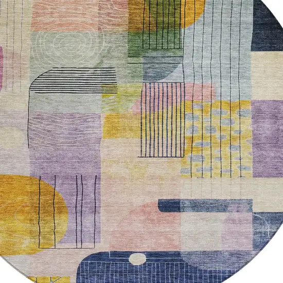 8' Plum Purple And Copper Round Abstract Washable Indoor Outdoor Area Rug Photo 5