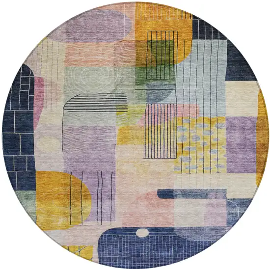 8' Plum Purple And Copper Round Abstract Washable Indoor Outdoor Area Rug Photo 2
