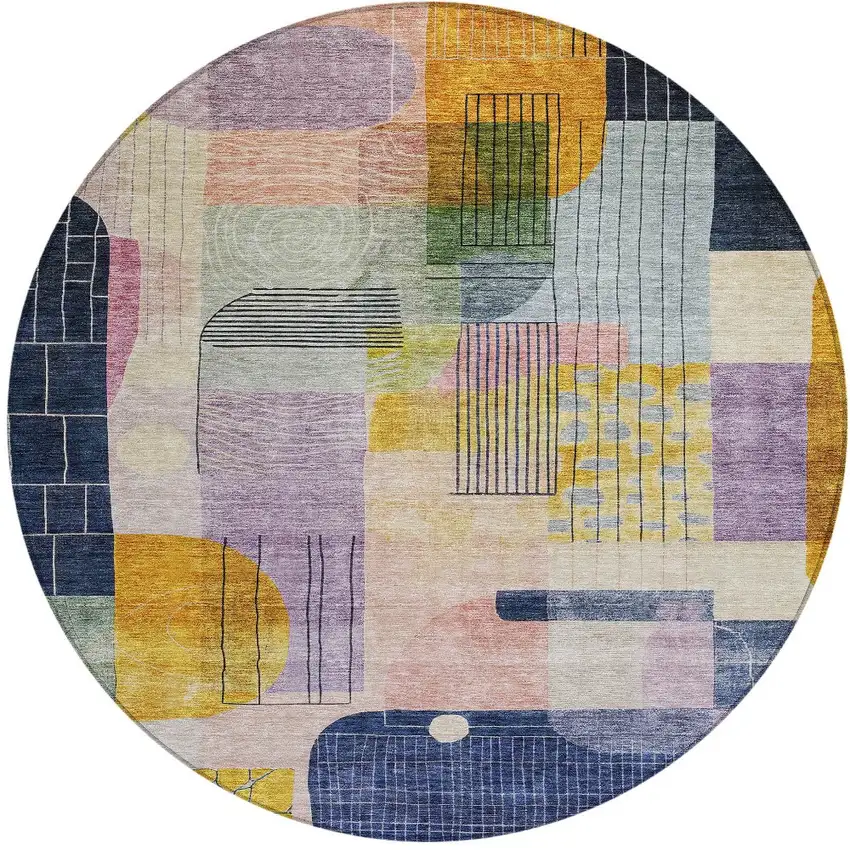 8' Plum Purple And Copper Round Abstract Washable Indoor Outdoor Area Rug Photo 7