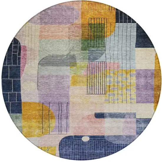 8' Plum Purple And Copper Round Abstract Washable Indoor Outdoor Area Rug Photo 7