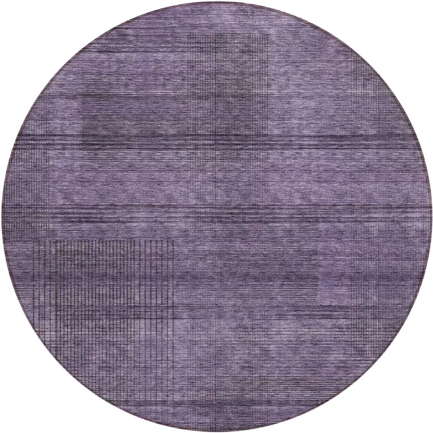 8' Plum Purple And Gray Round Striped Washable Indoor Outdoor Area Rug Photo 2