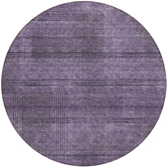 8' Plum Purple And Gray Round Striped Washable Indoor Outdoor Area Rug Photo 2