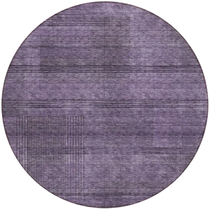 8' Plum Purple And Gray Round Striped Washable Indoor Outdoor Area Rug Photo 2
