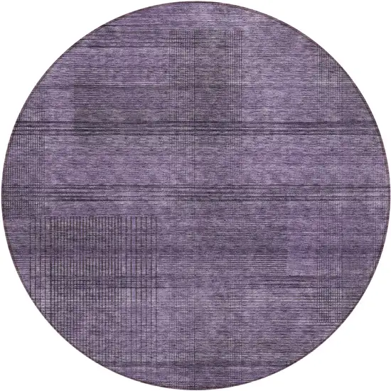 8' Plum Purple And Gray Round Striped Washable Indoor Outdoor Area Rug Photo 2