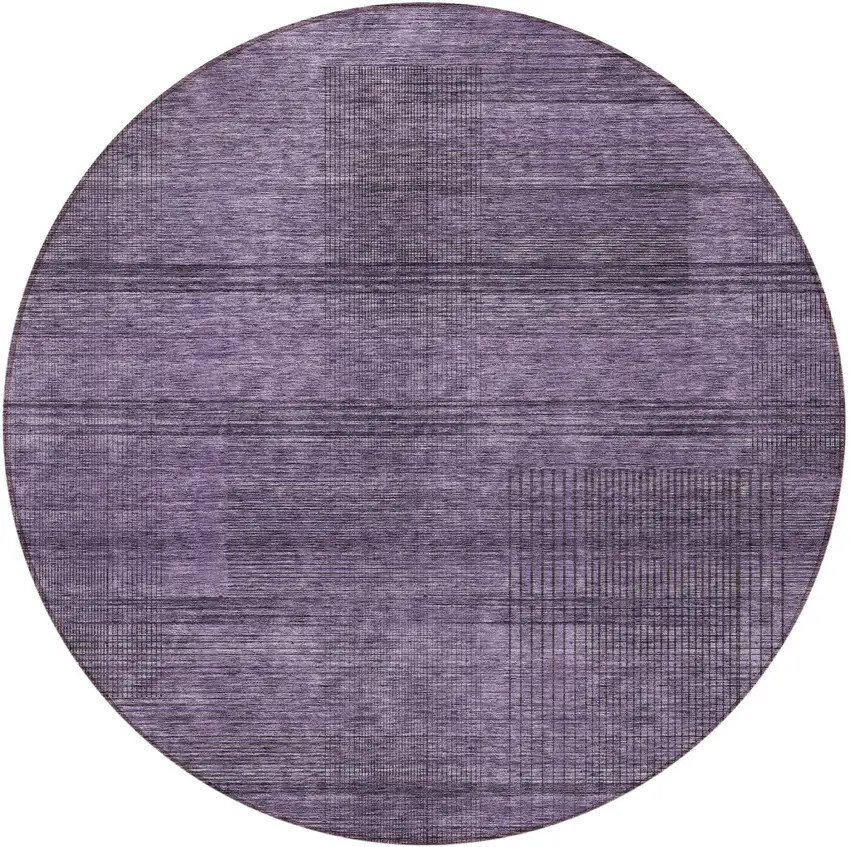 8' Plum Purple And Gray Round Striped Washable Indoor Outdoor Area Rug Photo 4