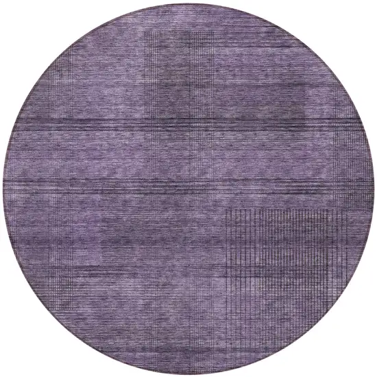 8' Plum Purple And Gray Round Striped Washable Indoor Outdoor Area Rug Photo 4