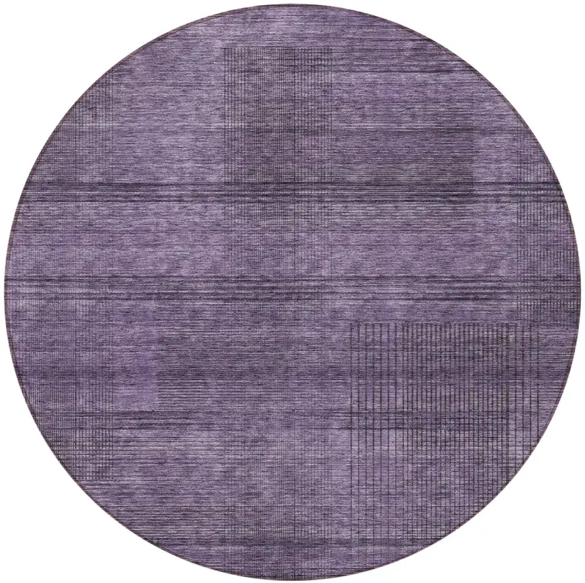 8' Plum Purple And Gray Round Striped Washable Indoor Outdoor Area Rug Photo 4