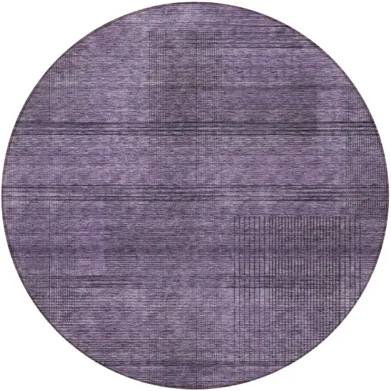8' Plum Purple And Gray Round Striped Washable Indoor Outdoor Area Rug Photo 4