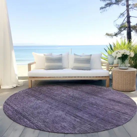 8' Plum Purple And Gray Round Striped Washable Indoor Outdoor Area Rug Photo 5