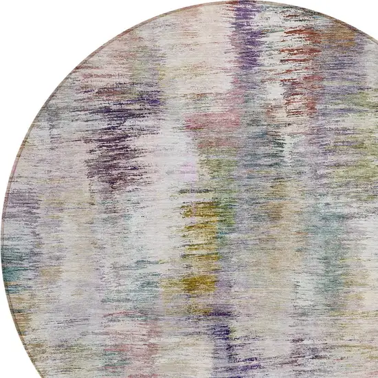 8' Plum Purple And Ivory Round Abstract Washable Indoor Outdoor Area Rug Photo 4