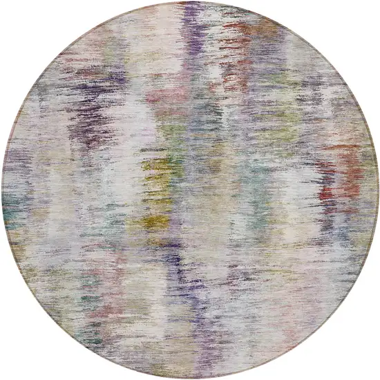 8' Plum Purple And Ivory Round Abstract Washable Indoor Outdoor Area Rug Photo 2