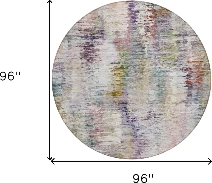 8' Plum Purple And Ivory Round Abstract Washable Indoor Outdoor Area Rug Photo 3