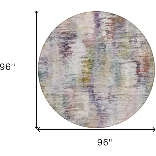 8' Plum Purple And Ivory Round Abstract Washable Indoor Outdoor Area Rug Photo 3