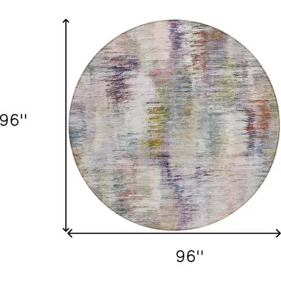 8' Plum Purple And Ivory Round Abstract Washable Indoor Outdoor Area Rug Photo 3
