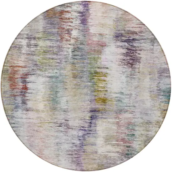 8' Plum Purple And Ivory Round Abstract Washable Indoor Outdoor Area Rug Photo 5