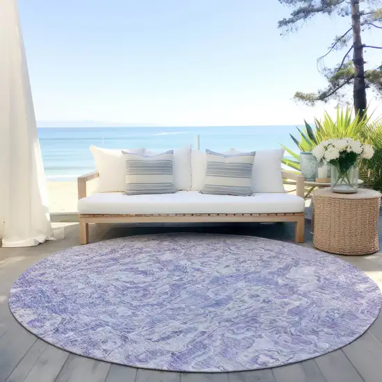8' Plum Purple And Lavender Round Abstract Washable Indoor Outdoor Area Rug Photo 6